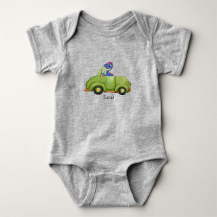 Rolig dinosaur gammal bil födelsedag skolpojke t shirt