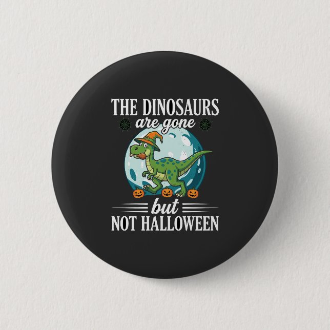 Rolig dinosaur Halloween-häxa grafik Knapp (Framsida)