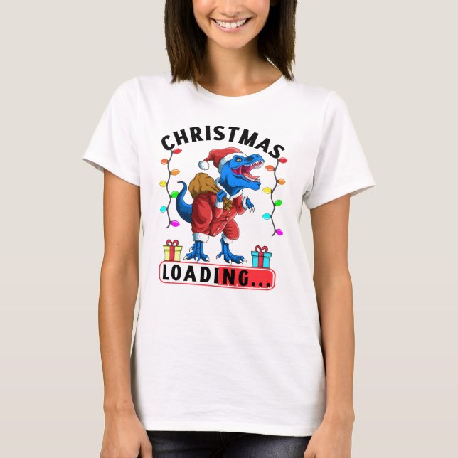 Rolig dinosaur jul T Rex present firande Shirt (Framsida)