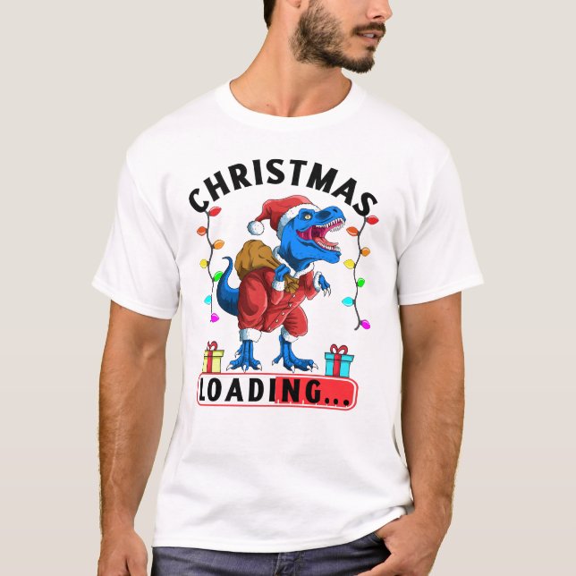 Rolig dinosaur jul T Rex present julfirande Shirt (Framsida)