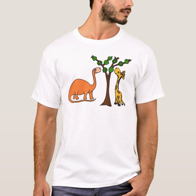 Rolig dinosaur- och girafftecknad t-shirt (Framsida)