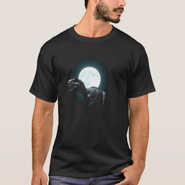 Rolig dinosaur på månfossiler Levande färgrik Di T Shirt (Framsida)