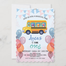 Rolig dinosaur Tillbaka till skolan Buss pojke Föd Inbjudningar