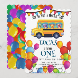 Rolig dinosaur Tillbaka till skolan buss pojke föd Inbjudningar