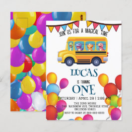 Rolig dinosaur Tillbaka till skolan Buss pojke Föd Vykort