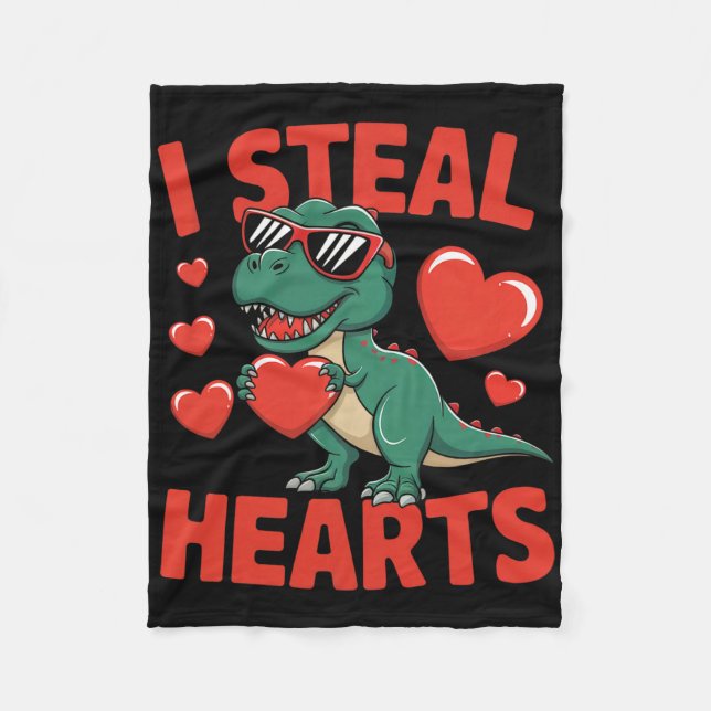 Rolig dinosaur Valentin design med hjärtan  Fleecefilt (Framsidan)