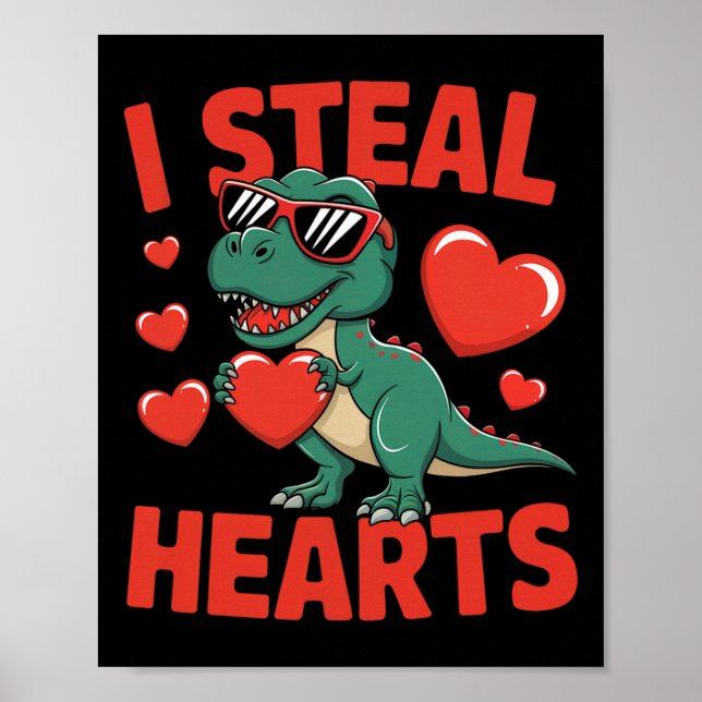Rolig dinosaur Valentin design med hjärtan  Poster (Framsidan)