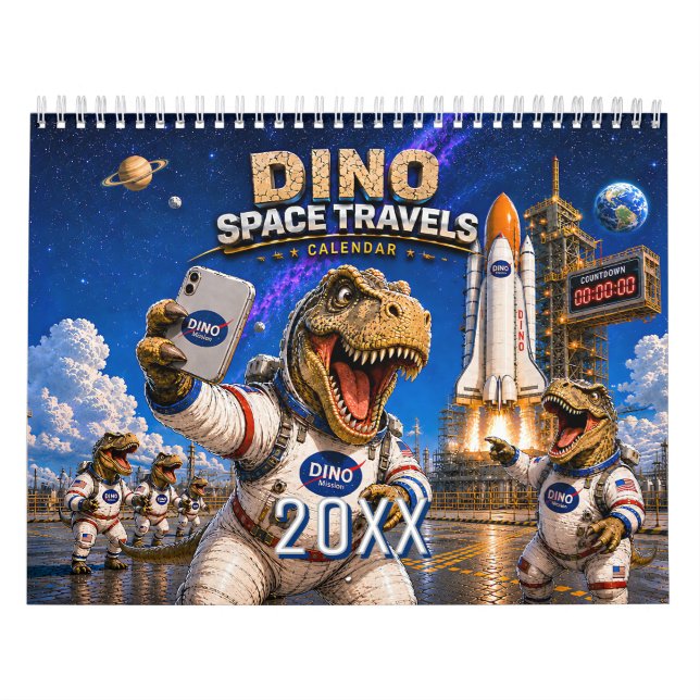 Rolig Dinosaurie Astronaut Väggkalender  Kalender (Omslag)