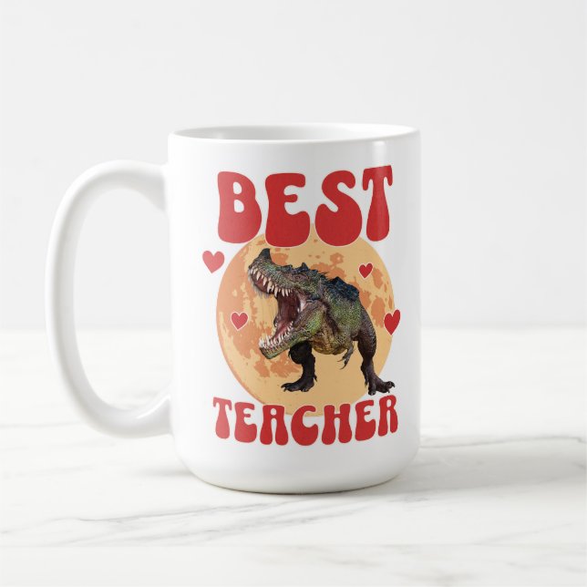 Rolig Dinosaurie Dino Bästa Läraren Kaffemugg (Vänster)