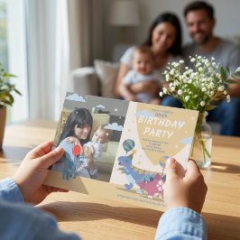 Rölig dinosaurie-fest fotodesign för barn inbjudningar