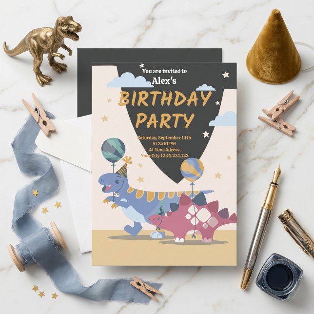 Rölig dinosaurie-födelsedagsfest inbjudan kul S (Roar-Some Dinosaur Birthday Party Invitation 
)