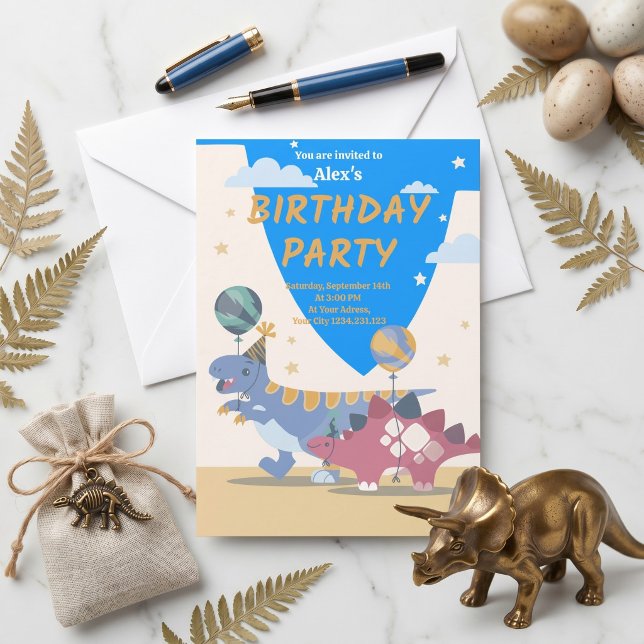 Rölig dinosaurie-födelsedagsinbjudan Kul S Inbjudningar (The Adventure Begins! Custom Dino Invitations)