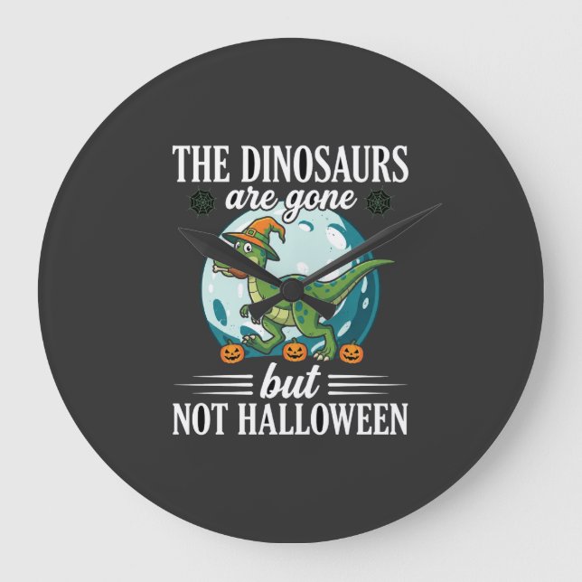 Rolig Dinosaurie Halloween Häxa Grafik Stor Klocka (Framsida)