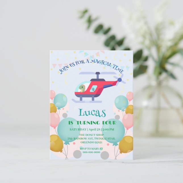 Rolig dinosaurie Helikopter Födelsedagsfest DIY Na Vykort (Stående Fram)