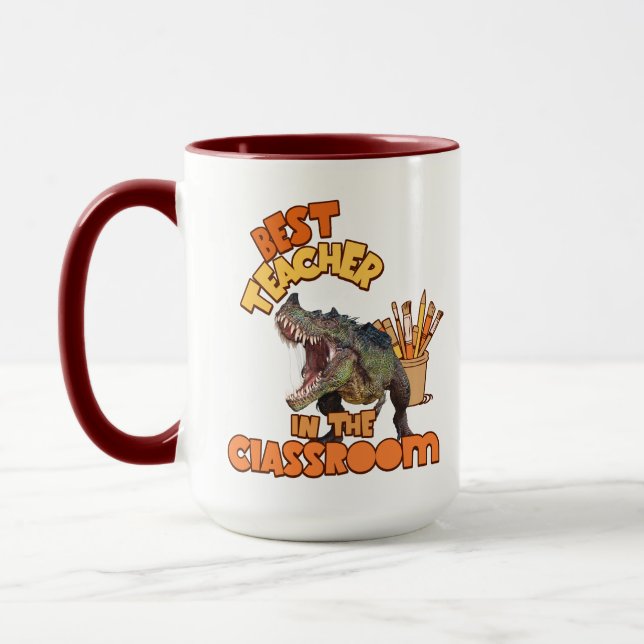 Rolig Dinosaurie Konstlärare Kreativt Klassrum Mugg (Vänster)