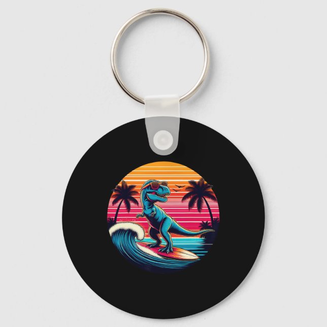 Rolig Dinosaurie Surfande Retro Solnedgång Män Kvi Nyckelring (Framsida)