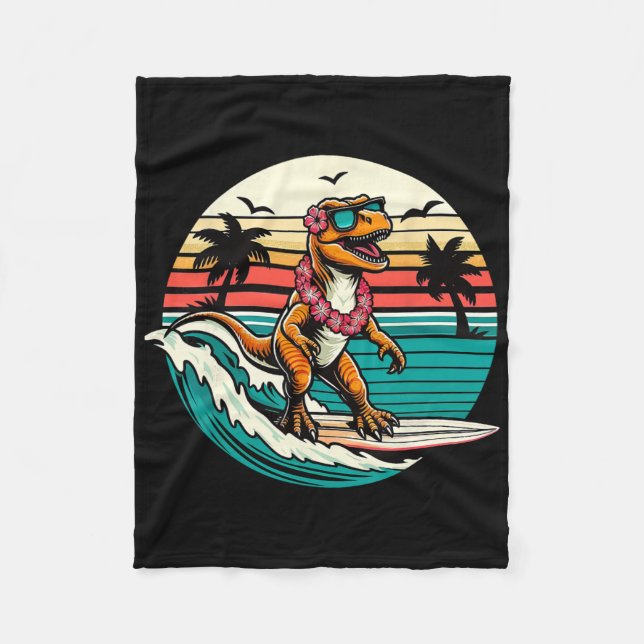 Rolig Dinosaurie Surfbräda Strand Sommar Surfande  Fleecefilt (Framsidan)