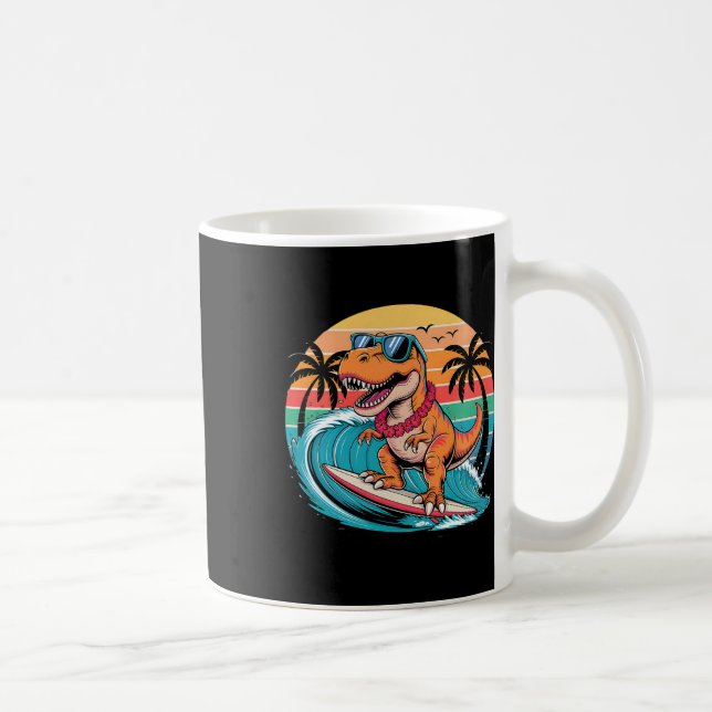 Rolig Dinosaurie Surfbräda Strand Sommar Surfande  Kaffemugg (Höger)