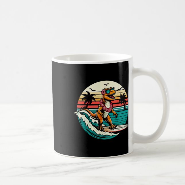 Rolig Dinosaurie Surfbräda Strand Sommar Surfande  Kaffemugg (Höger)