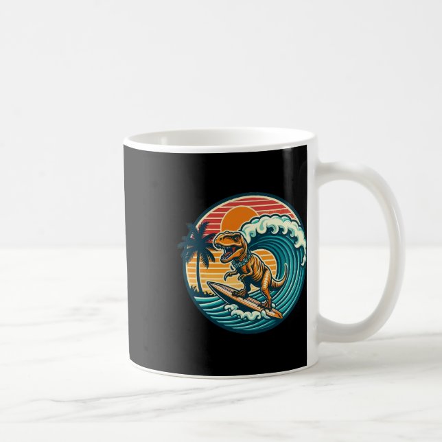 Rolig Dinosaurie Surfbräda Strand Sommar Surfande  Kaffemugg (Höger)