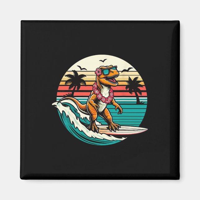 Rolig Dinosaurie Surfbräda Strand Sommar Surfande  Magnet (Framsidan)