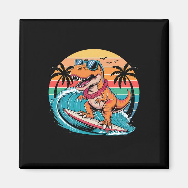 Rolig Dinosaurie Surfbräda Strand Sommar Surfande  Magnet (Framsidan)