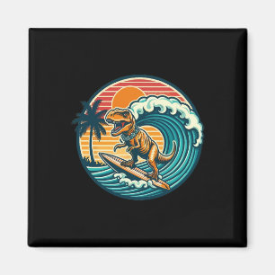 Rolig Dinosaurie Surfbräda Strand Sommar Surfande  Magnet