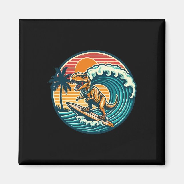Rolig Dinosaurie Surfbräda Strand Sommar Surfande  Magnet (Framsidan)