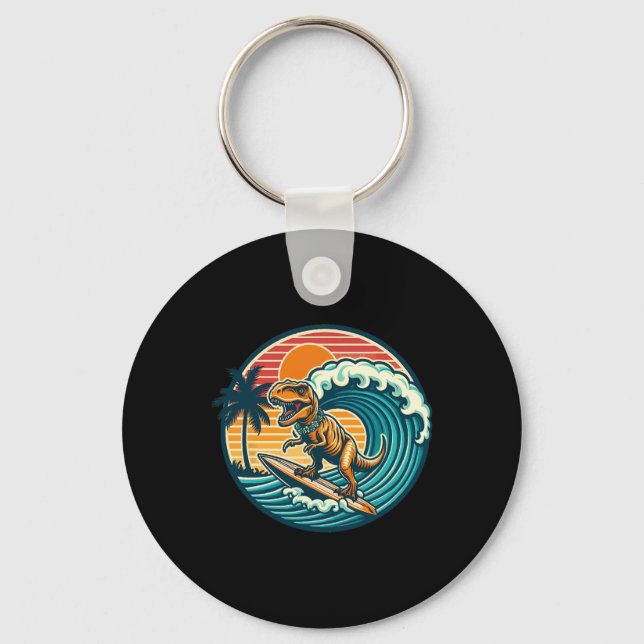 Rolig Dinosaurie Surfbräda Strand Sommar Surfande  Nyckelring (Framsida)