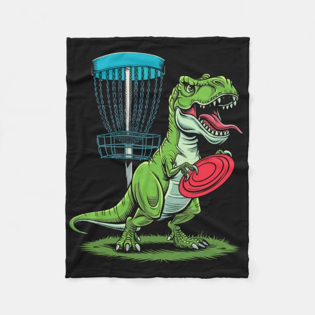 Rolig Dinosaurie T-rex Disc Golf Spelare Sket Golf Fleecefilt (Framsidan)