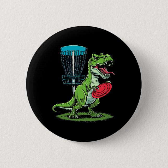 Rolig Dinosaurie T-rex Disc Golf Spelare Sket Golf Knapp (Framsida)