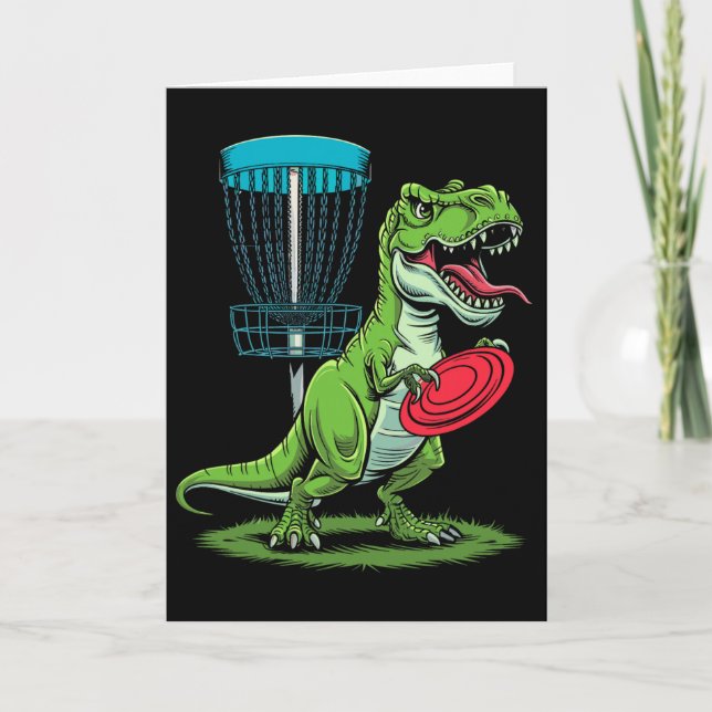 Rolig Dinosaurie T-rex Disc Golf Spelare Sket Golf Kort (Framsida)