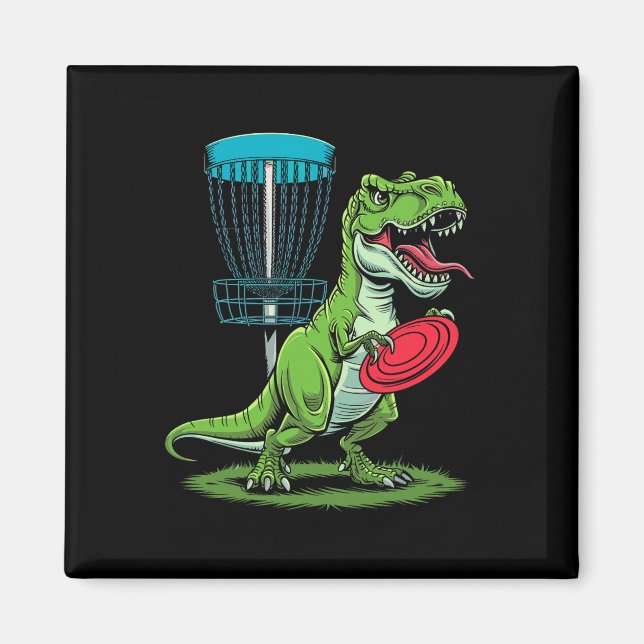 Rolig Dinosaurie T-rex Disc Golf Spelare Sket Golf Magnet (Framsidan)