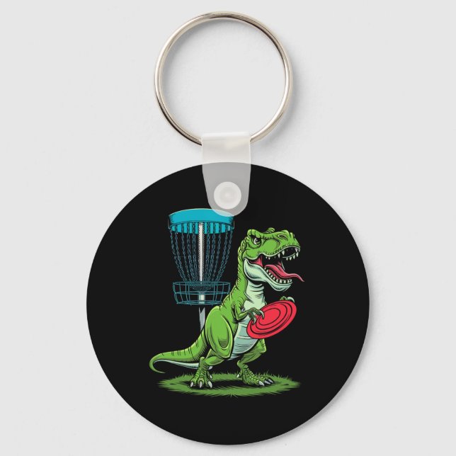 Rolig Dinosaurie T-rex Disc Golf Spelare Sket Golf Nyckelring (Framsida)