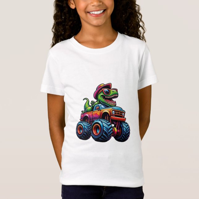Rolig Dinosaurie T Rex På Monstertruck  Shirt (Framsida)