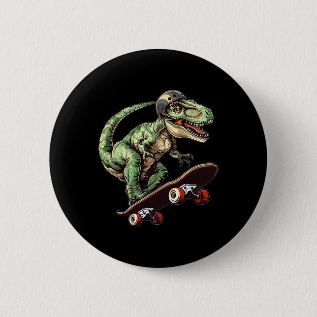 Rolig dinosaurie T Rex på skateboard skateboardåkn Knapp (Framsida)