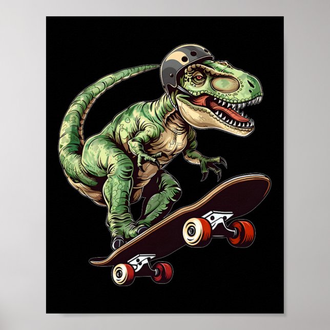 Rolig dinosaurie T Rex på skateboard skateboardåkn Poster (Framsidan)