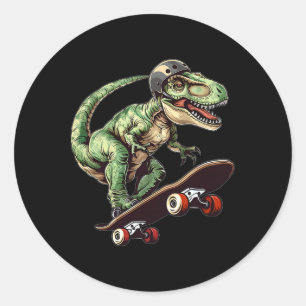 Rolig dinosaurie T Rex på skateboard Skateboardåkn Runt Klistermärke