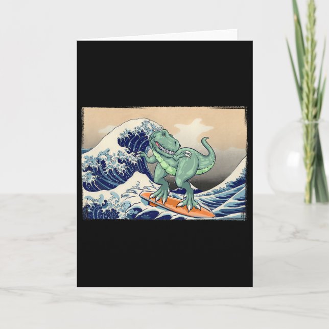 Rolig dinosaurie, T Rex surfar, Dinosaurie konst,  Kort (Framsida)