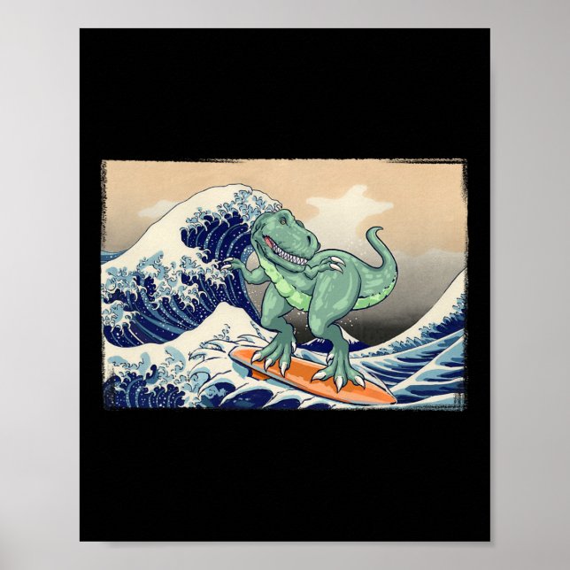 Rolig dinosaurie, T Rex surfar, Dinosaurie konst,  Poster (Framsidan)
