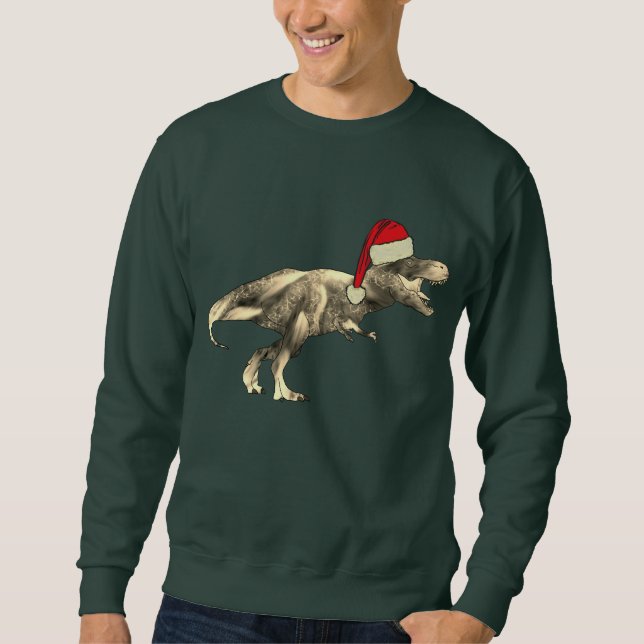 Rolig Dinosaurie T-Rex Tomte Jul Lång Ärmad Tröja (Framsida)