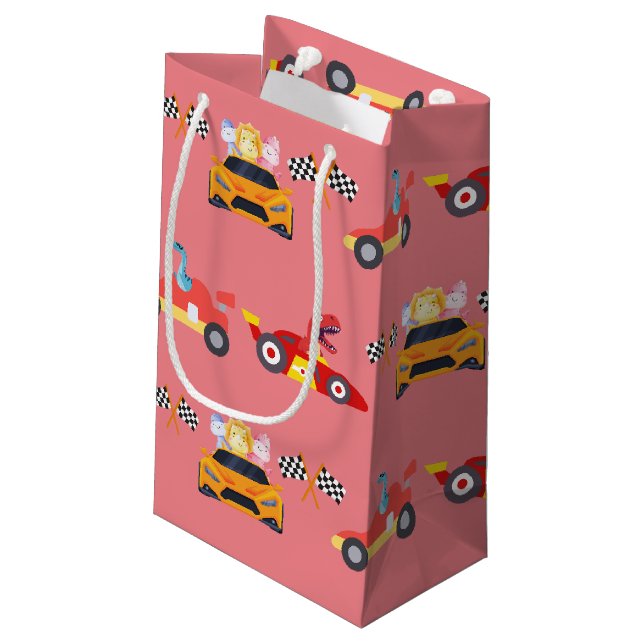 Rolig dinosaurie tävlingsbil pojke barn födelsedag (Baksidan Vinklad)