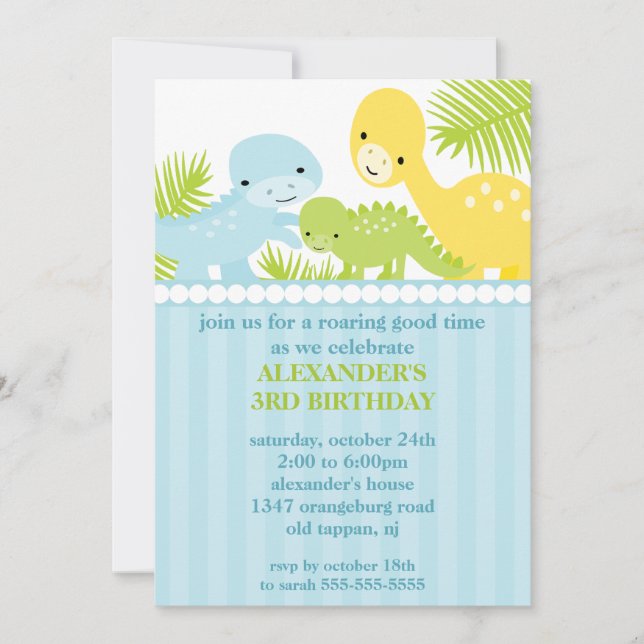 Rolig Dinosaursfödelsedaginbjudan Inbjudningar (Framsida)