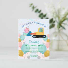 Rolig dinosaurtraktor Födelsedagsfest DIY Namn Vykort