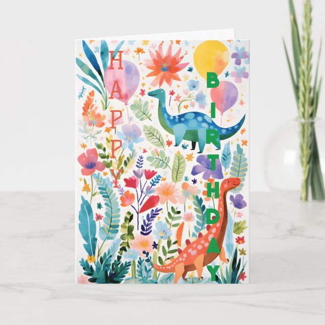 Rolig dinosaurväxtkollage vikt födelsedagsgratulat kort (Framsida)