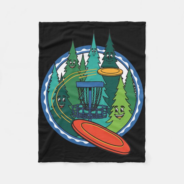 Rolig Discgolf Flygande Disc Skogsscen  Fleecefilt (Framsidan)