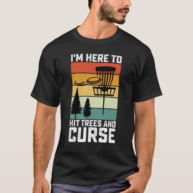 Rolig Discgolfskjorta Träffade Träd och Svär Retro T Shirt (Framsida)
