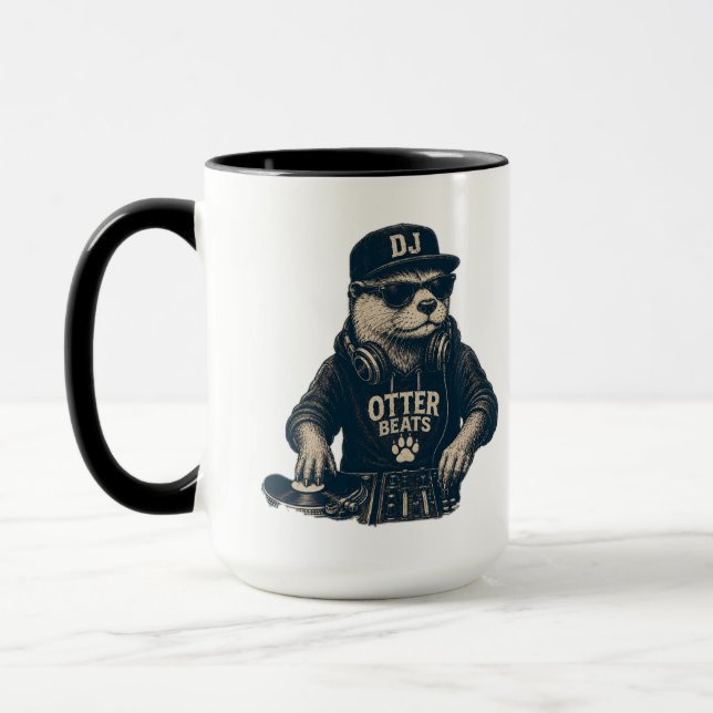 Rolig DJ-Djur Retro-EDM-svarvare Illustration Mugg (Vänster)