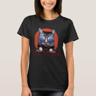 Rolig DJ Katt med Hörlurar EDM Rave DJ Raver Musik T Shirt