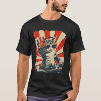 Rolig DJ Katt med Hörlurar Retro Musikälskare Kons T Shirt